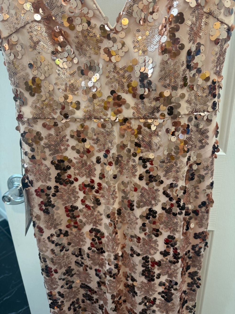 Ever Pretty Rose Gold Sequin V Neck Prom Dress - Picture 4 of 7